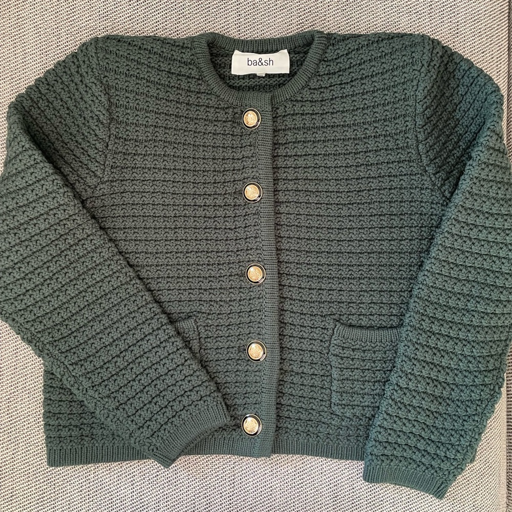 NEW Ba&sh Bash Gaspard Tweed Cardigan Jacket Vertbouteille Dark Green | sz 1 / S - Picture 8 of 12